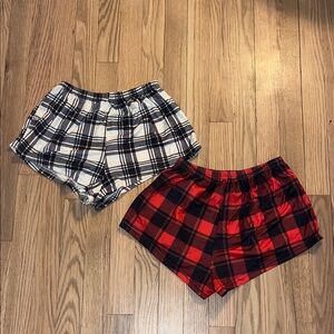 Plaid Cotton Lounge Shorts - Red and Black / White and Black